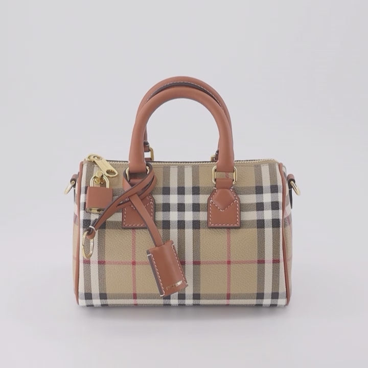 Burberry Mini Bowling Bag, Checked Bag, Designer Accessories, Luxury Handbag, Fashionable Carryall