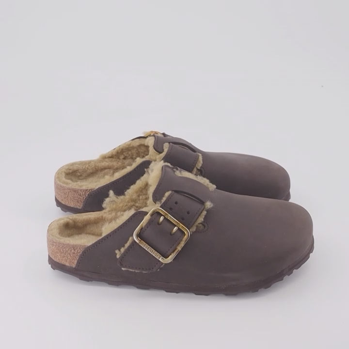 luxury mules, shearling mules, Birkenstock Boston, premium footwear, ergonomic footbed