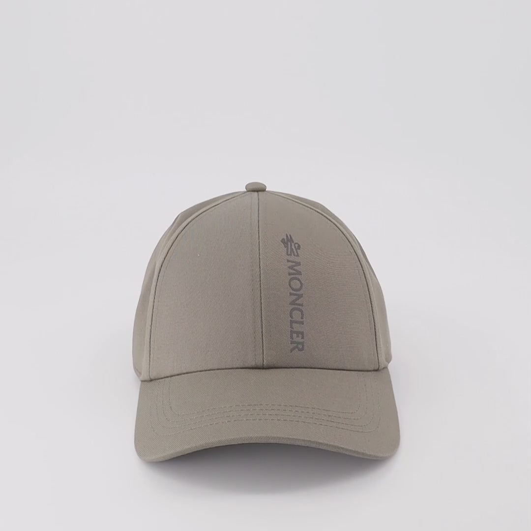 Moncler cap, men's luxury accessories, beige logo cap, high-end fashion, premium headwear