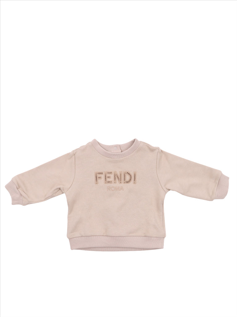 Fendi kids sweatshirt, luxury children's wear, beige sweatshirt, Fendi Roma, designer kids clothing