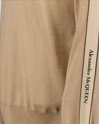 Men's Beige Sweater, Alexander McQueen, Men's Wool Sweater, Embroidered Logo Sweater, Ribbed Trim Sweater