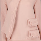 Pale Pink Sweater, Women's Wool Sweater, Fendi Sweater, Asymmetrical Ribbed Design, Luxury Fashion Sweater