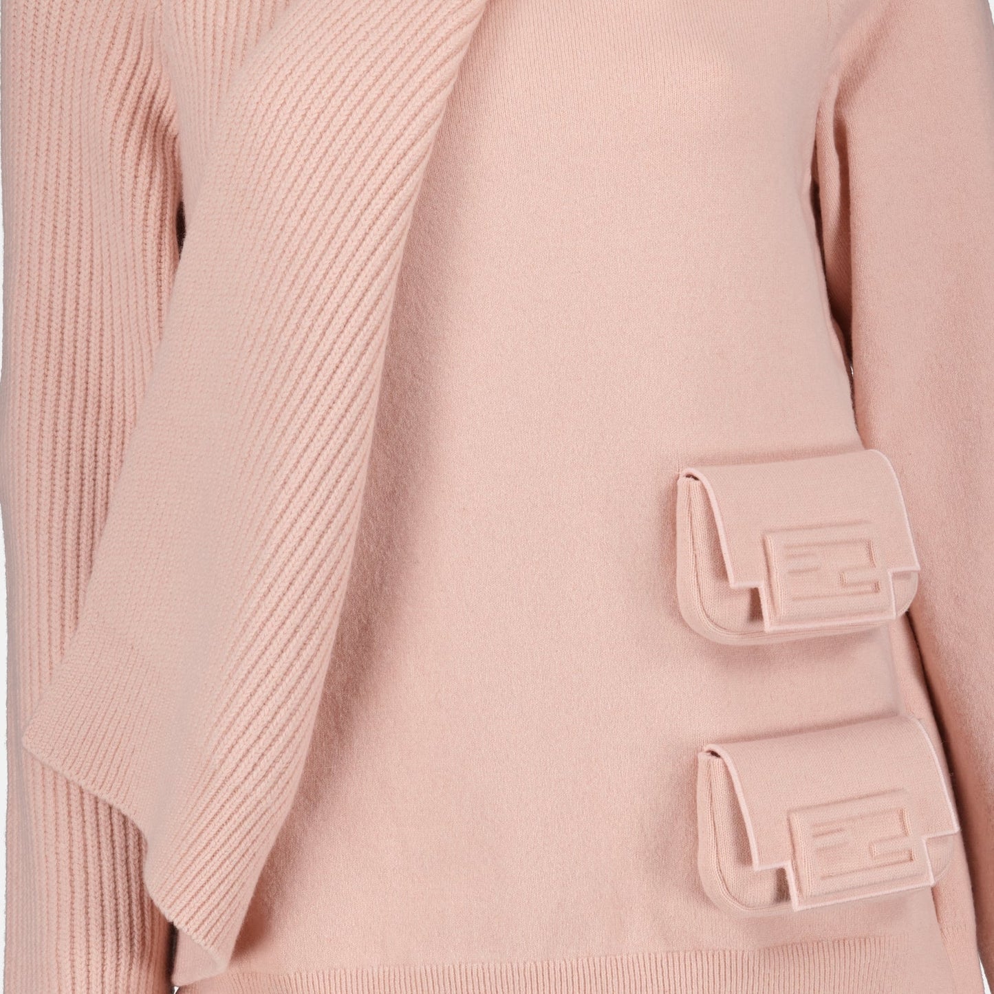 Pale Pink Sweater, Women's Wool Sweater, Fendi Sweater, Asymmetrical Ribbed Design, Luxury Fashion Sweater