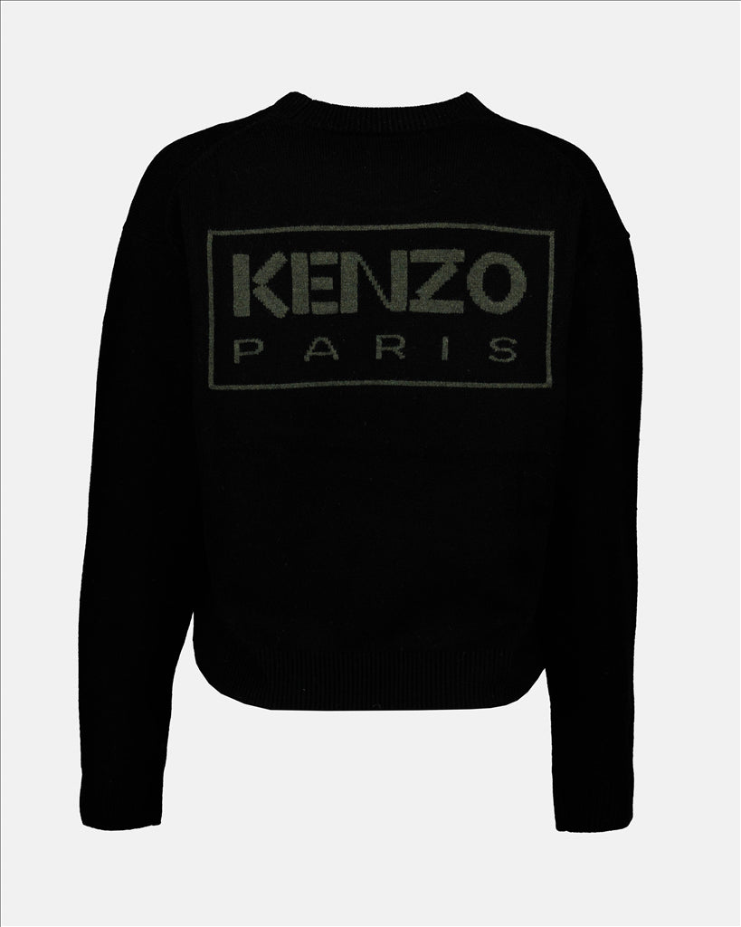 Kenzo Sweater, Boke Flower Sweater, Black Women's Sweater, Wool Sweater, High-End