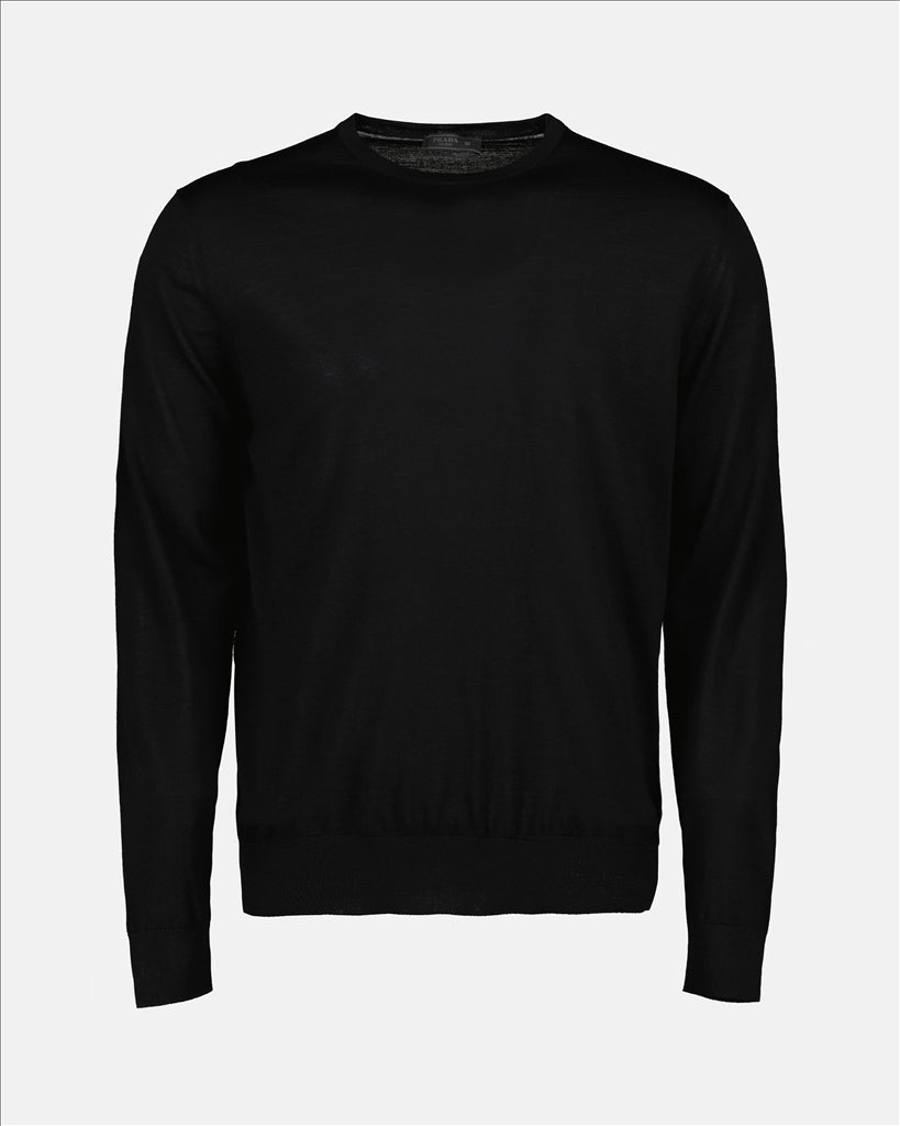 Prada black wool sweater, luxury men's sweater, designer wool sweater, elegant men's apparel, high-end fashion