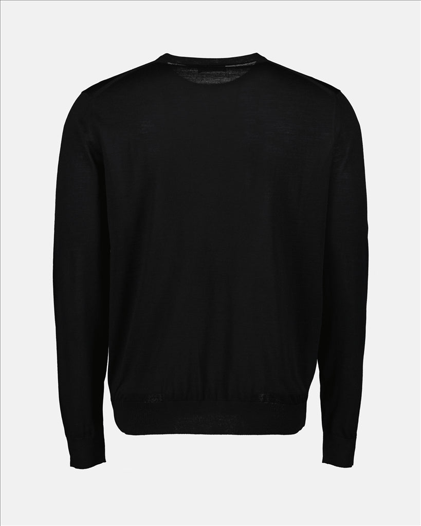 Prada black wool sweater, luxury men's sweater, designer wool sweater, elegant men's apparel, high-end fashion