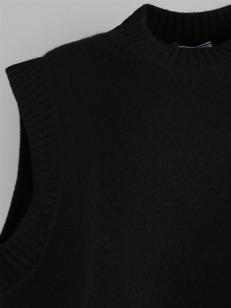 Prada Women's Sweater, Sleeveless Wool Sweater, Luxury Knitwear, Black Wool Sweater, Designer Fashion