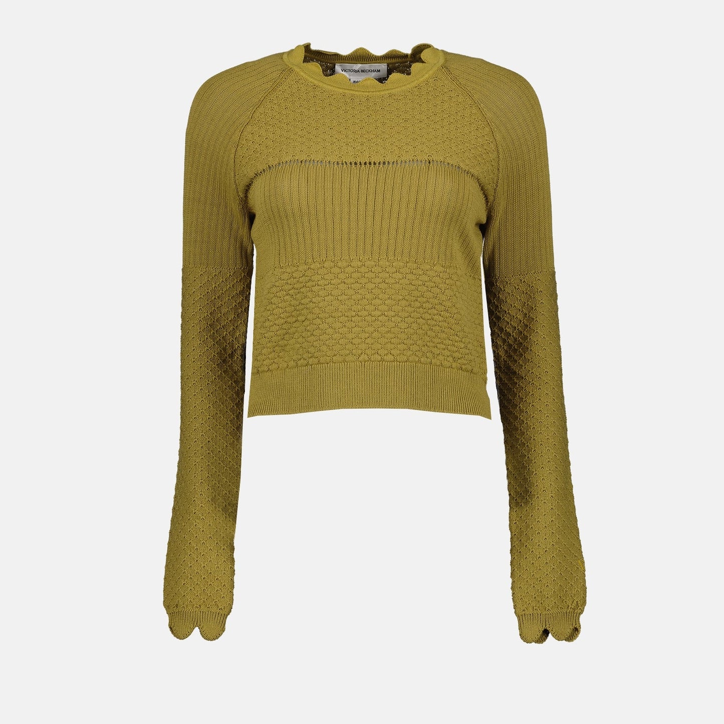 Victoria Beckham knit sweater, luxury green sweater, women's designer knitwear, elegant women's clothing, high-end fashion