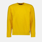 Fendi men's sweater, Yellow crewneck sweater, Designer knitwear, Luxury menswear, FF pattern sweater