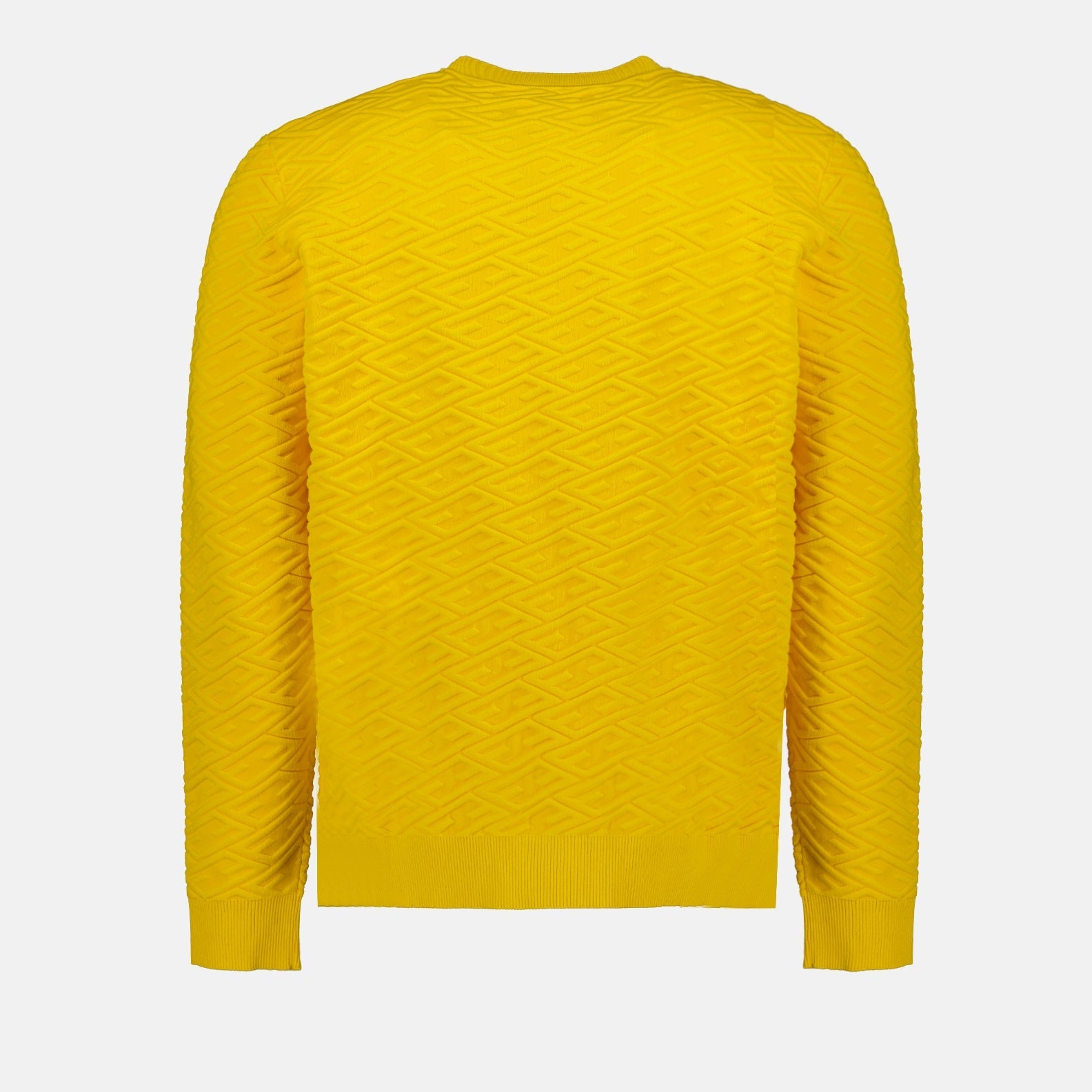 Fendi men's sweater, Yellow crewneck sweater, Designer knitwear, Luxury menswear, FF pattern sweater