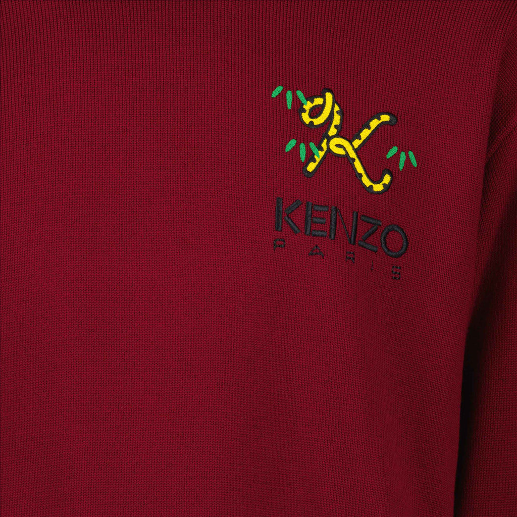 Kenzo, Wool Sweater, High-End, Tiger Tail K, Burgundy