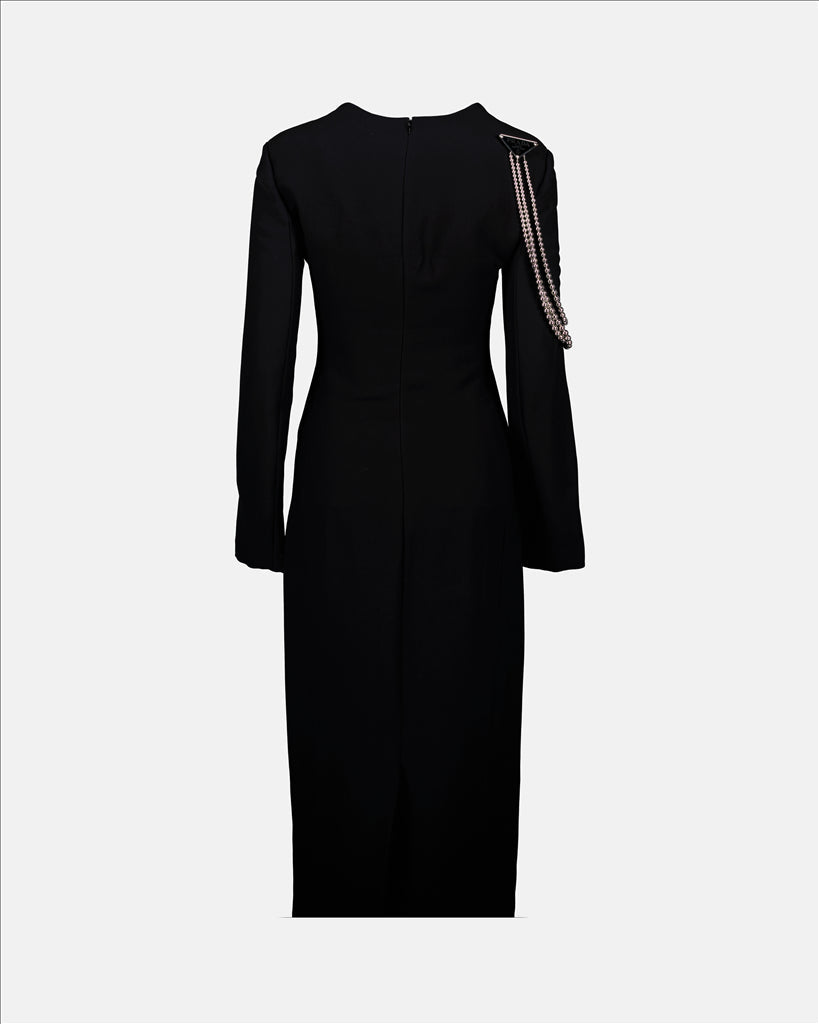 Prada, luxury dress, elegance, chic evening, triangle logo