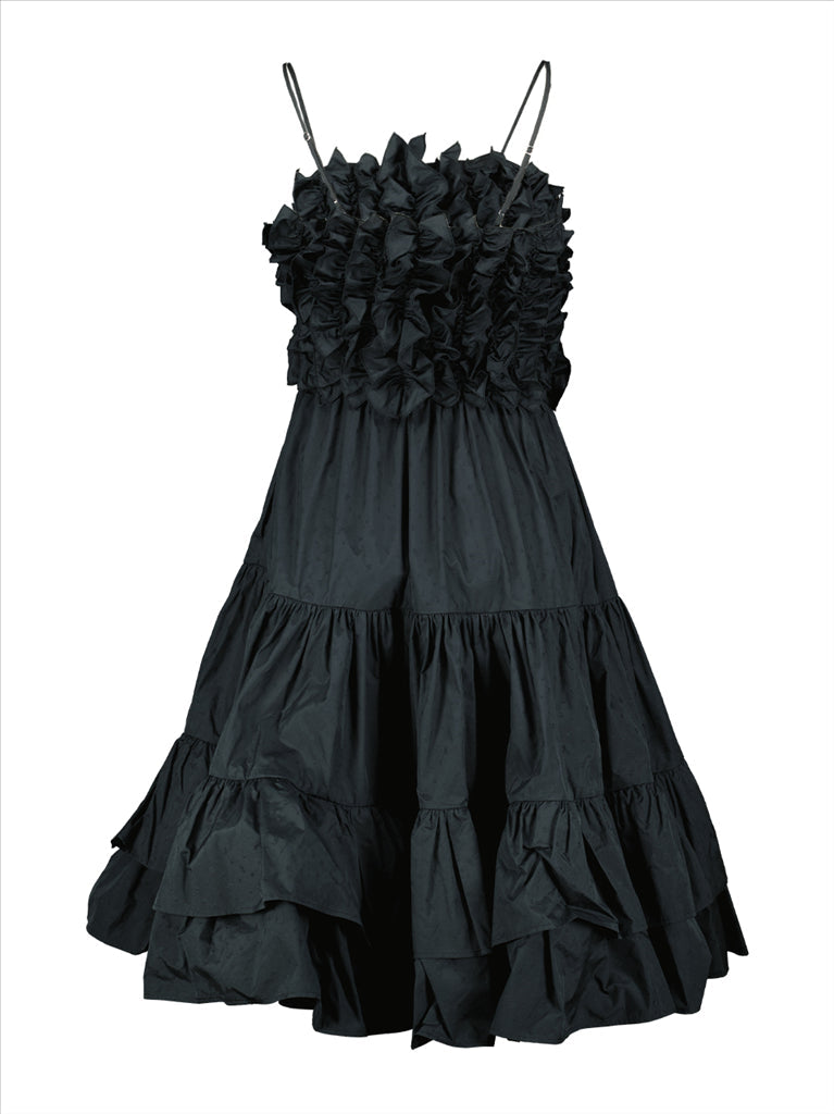 MSGM, Volant Dress, Black Dress, Luxury Fashion, Women's Designer Dress