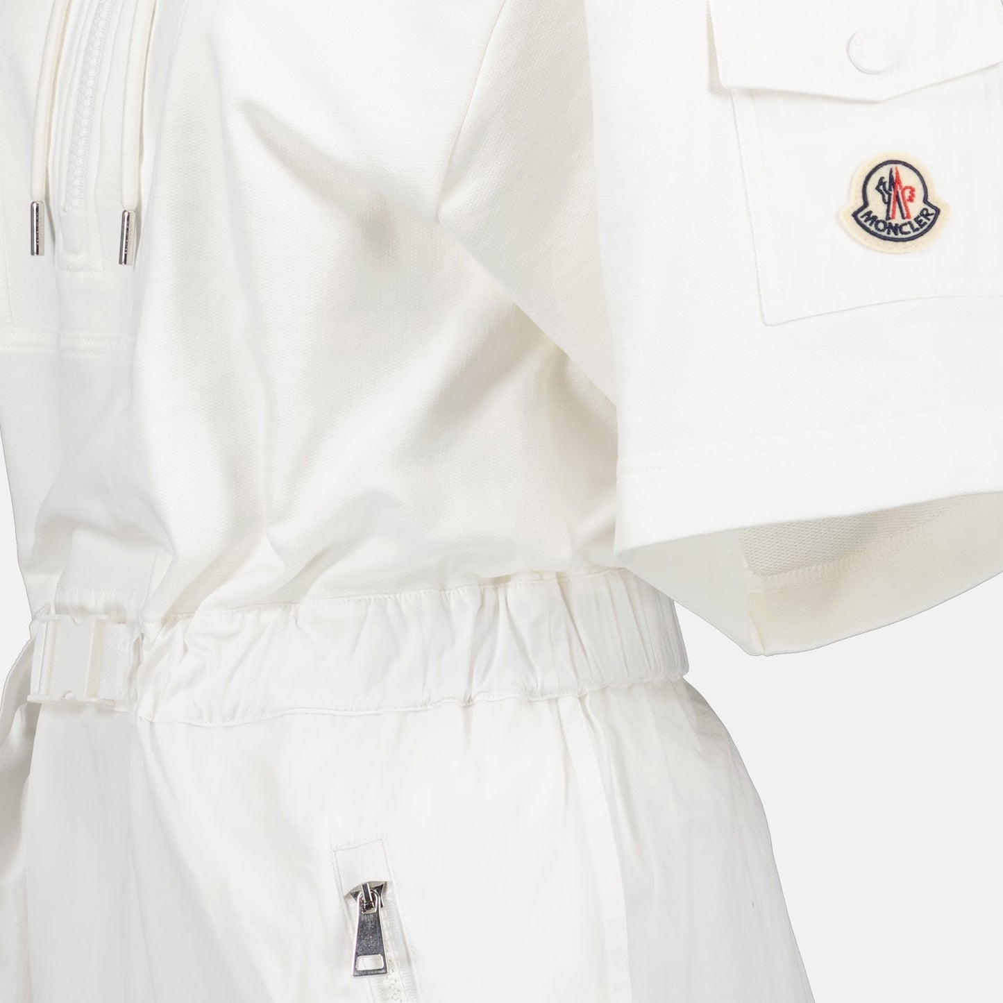 White fitted dress, Moncler women's dress, luxury fashion, elegant women's clothing, high-end designer dress