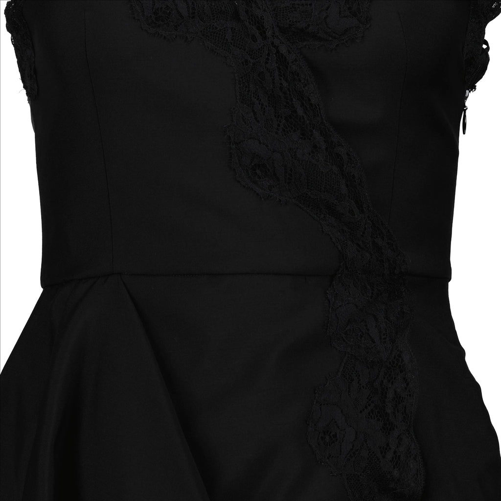 Asymmetrical dress, black lace, Alexander McQueen, elegant evening gown, haute couture