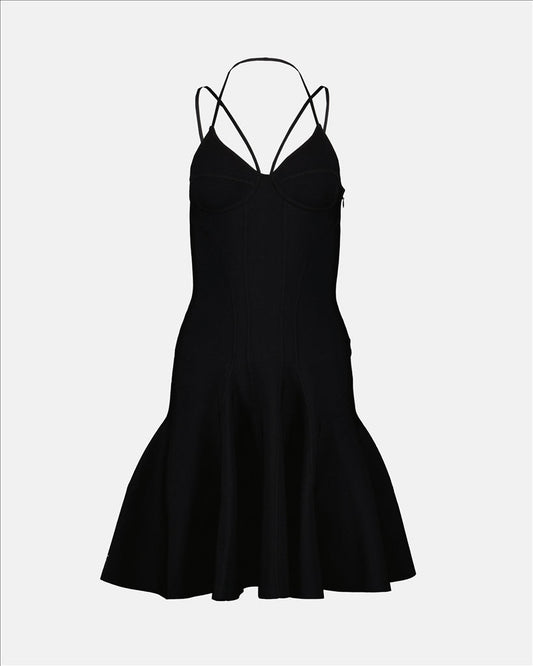 Alexander McQueen dress, black flared dress, luxury women's fashion, high-end designer dress, elegant black dress