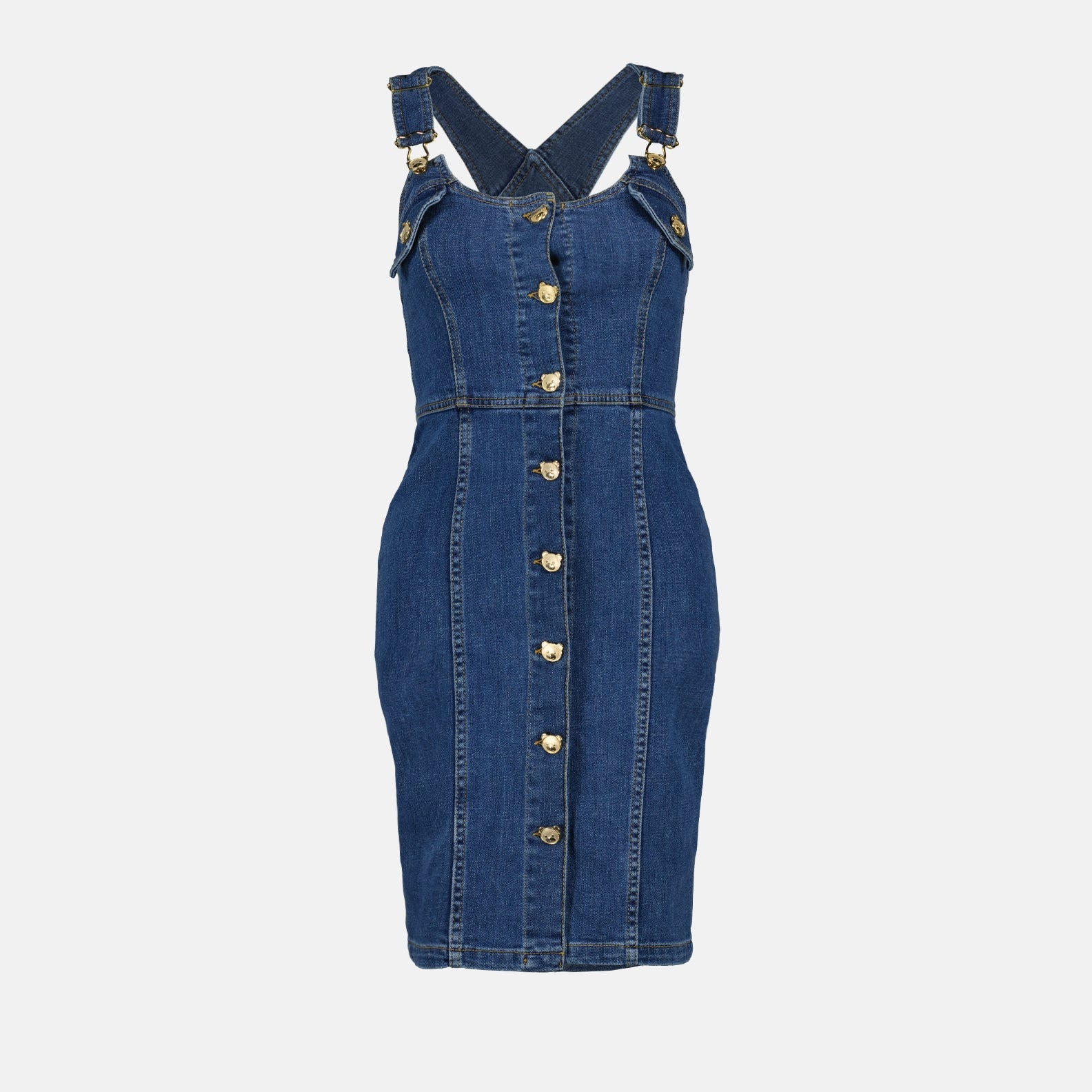 denim dress, Moschino, luxury fashion, blue dress, high-end wardrobe