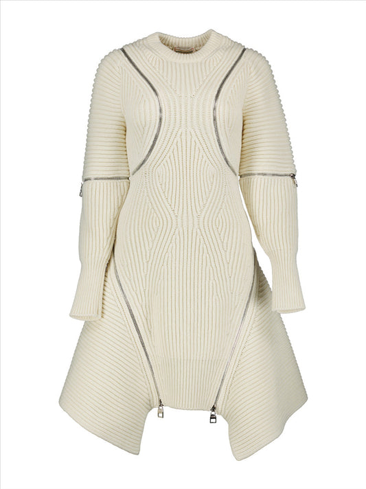 Alexander McQueen, beige knit dress, luxury womenswear, high-end fashion, elegant knitwear