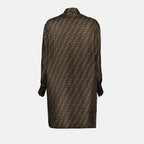 Imagen del vestido de sarga de seda marrón de Fendi para mujeres - Temporada Primavera-Verano 2025 - Vista trasera