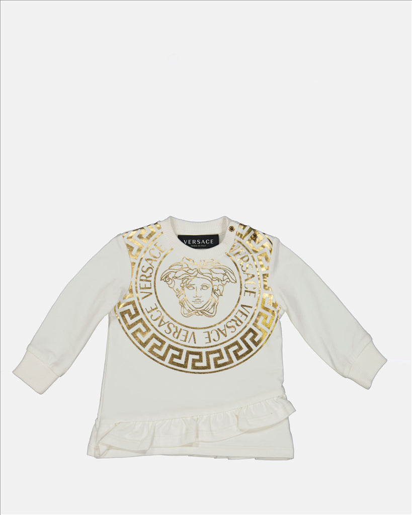 Versace, Medusa Greca Dress, Children's Luxury Wear, White Designer Dress, High-End Children's Fashion