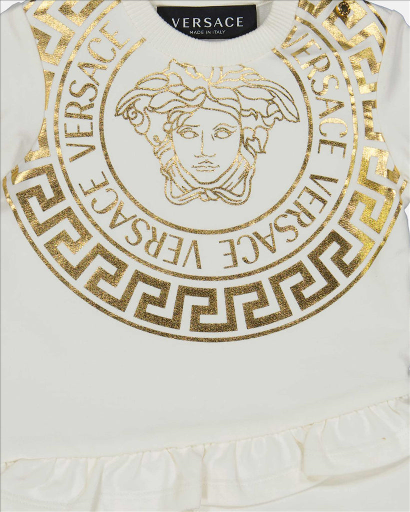 Versace, Medusa Greca Dress, Children's Luxury Wear, White Designer Dress, High-End Children's Fashion