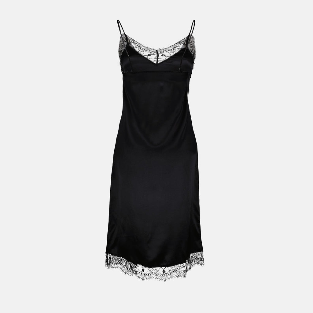 Black Satin Dress, Elegant Women's Dress, AMI Paris Dress, Satin Lace Dress, Chic Evening Dress