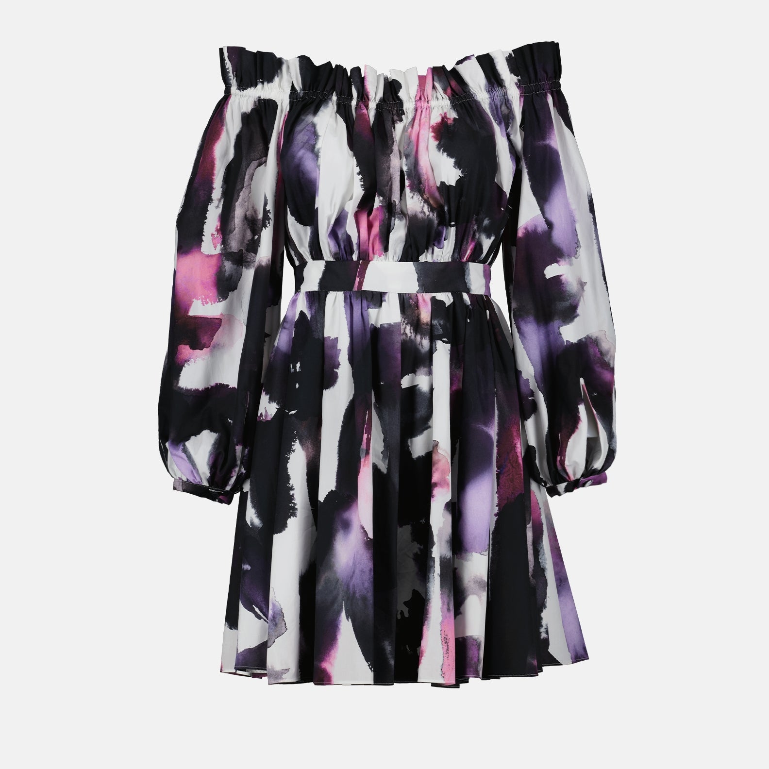 Alexander McQueen, Bardot dress, graffiti print dress, watercolor dress, luxury women’s dress