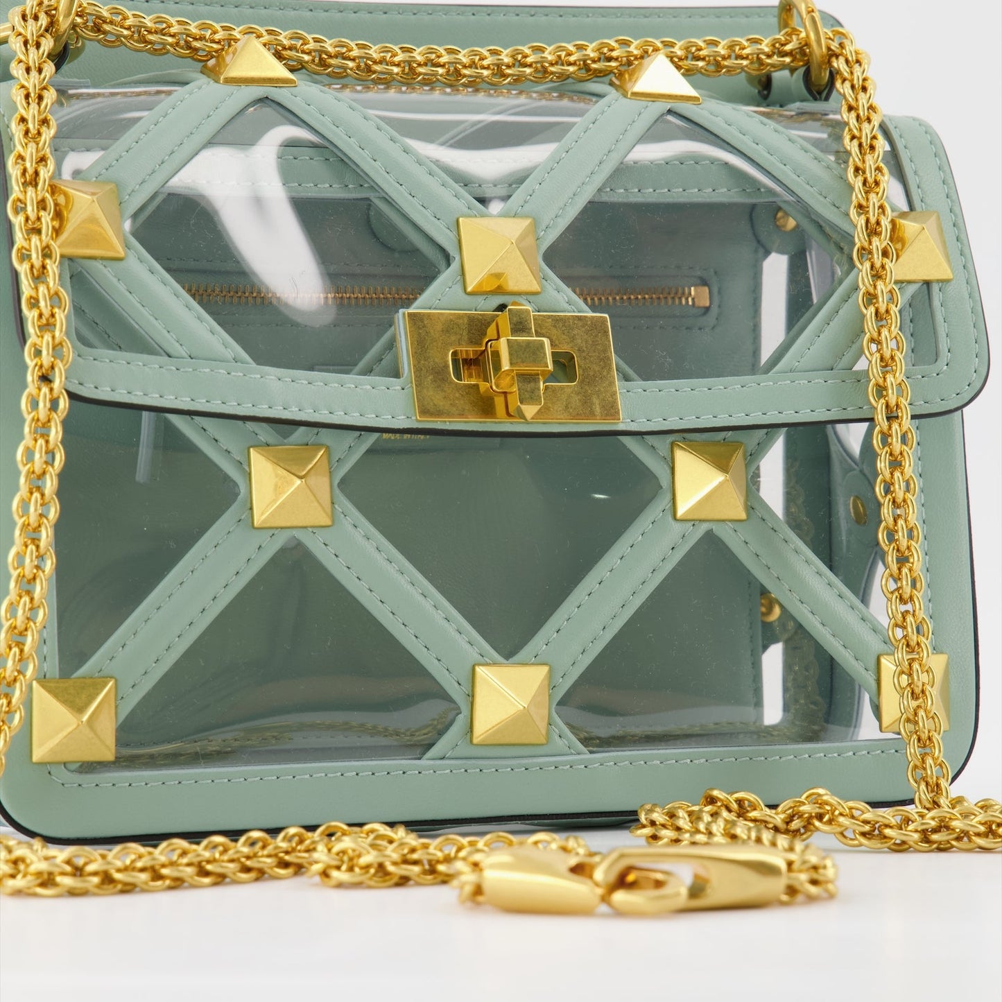 Valentino Garavani, Roman Stud Bag, Luxury Handbag, Women's Designer Bag, Green Chain Bag