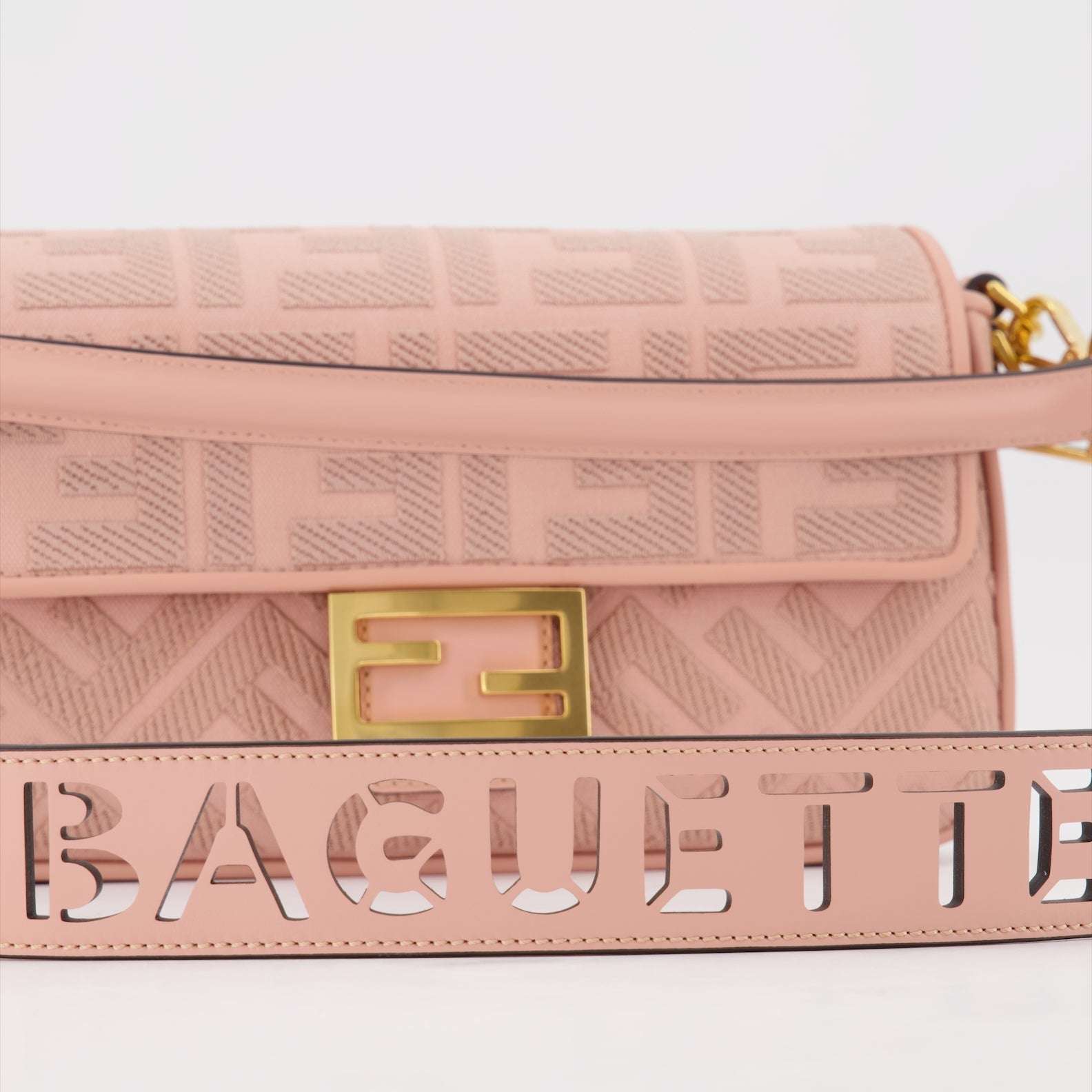 Fendi Baguette Bag, Pink Canvas Bag, Luxury Handbag, Designer Bag, FF Print Accessory