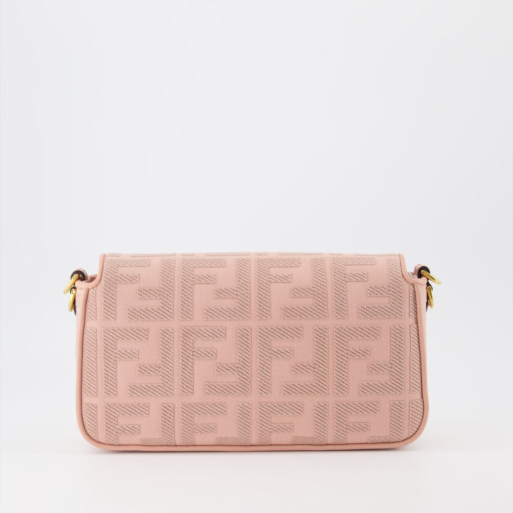 Fendi Baguette Bag, Pink Canvas Bag, Luxury Handbag, Designer Bag, FF Print Accessory
