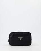 Prada belt bag, Re-Nylon accessory, black belt bag, luxury menswear, designer accessories