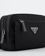 Prada belt bag, Re-Nylon accessory, black belt bag, luxury menswear, designer accessories