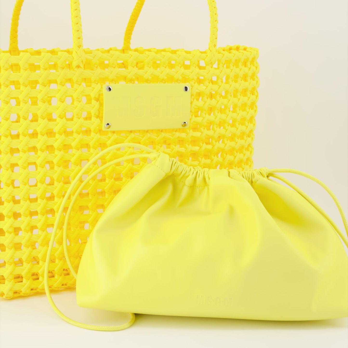 Yellow tote bag, MSGM handbag, luxury tote, designer tote bag, women's handbag