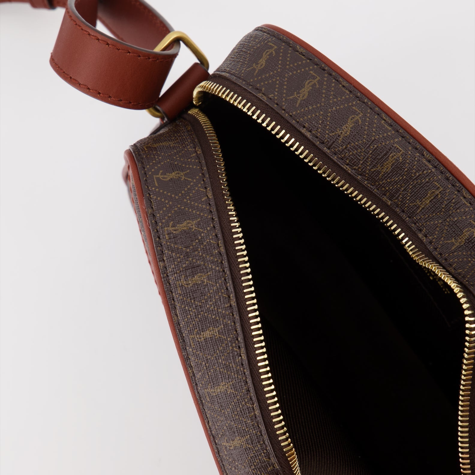 Monogram bag, luxury camera bag, Saint Laurent accessories, designer bags, brown leather bag