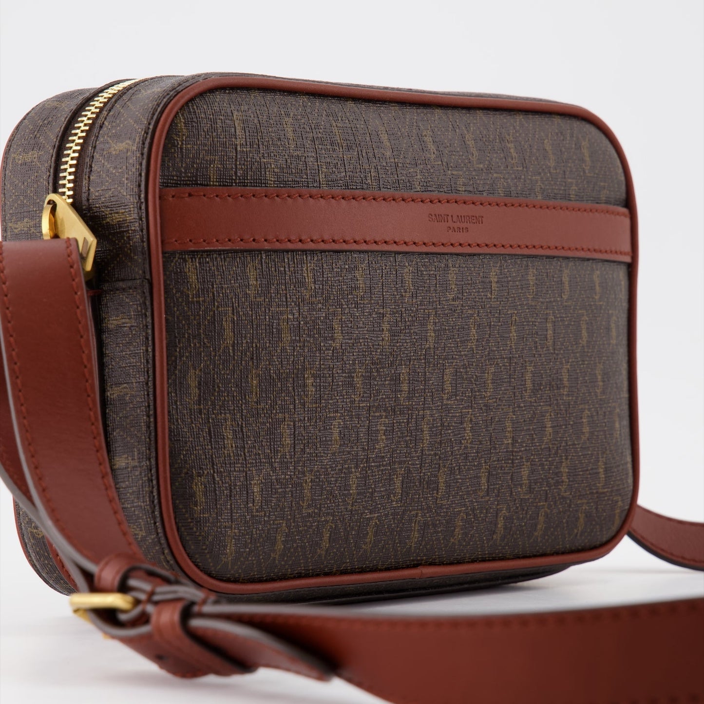 Monogram bag, luxury camera bag, Saint Laurent accessories, designer bags, brown leather bag