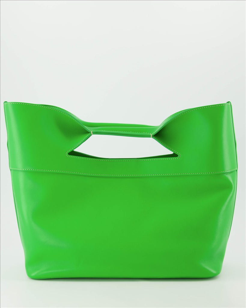 Alexander McQueen handbag, The Bow green bag, luxurious leather, elegant women's accessory, luxury leather goods