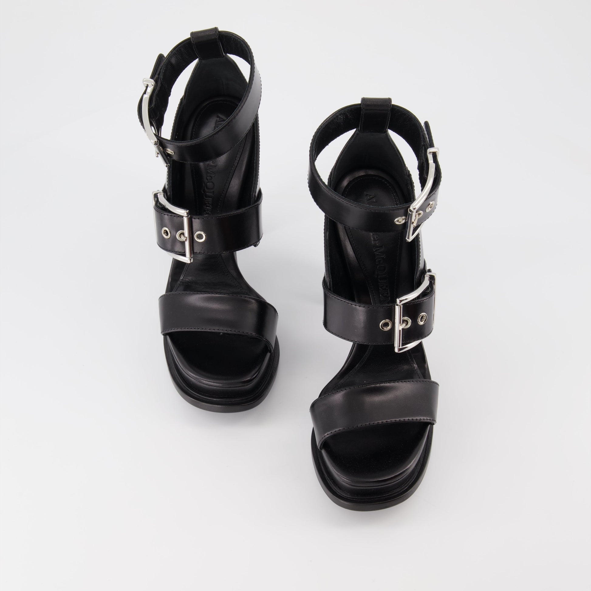 Alexander McQueen, black sandals, buckle platforms, luxury footwear, women's designer shoes