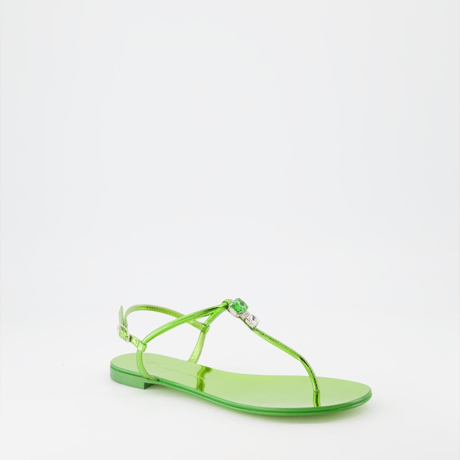 Giuseppe Zanotti, green leather sandals, luxury women's shoes, elegant footwear, high-end fashion