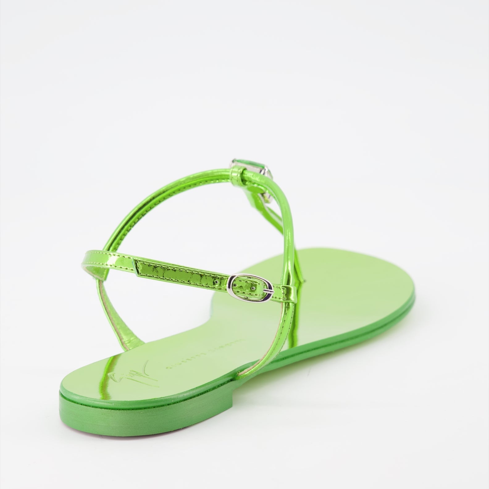 Giuseppe Zanotti, green leather sandals, luxury women's shoes, elegant footwear, high-end fashion