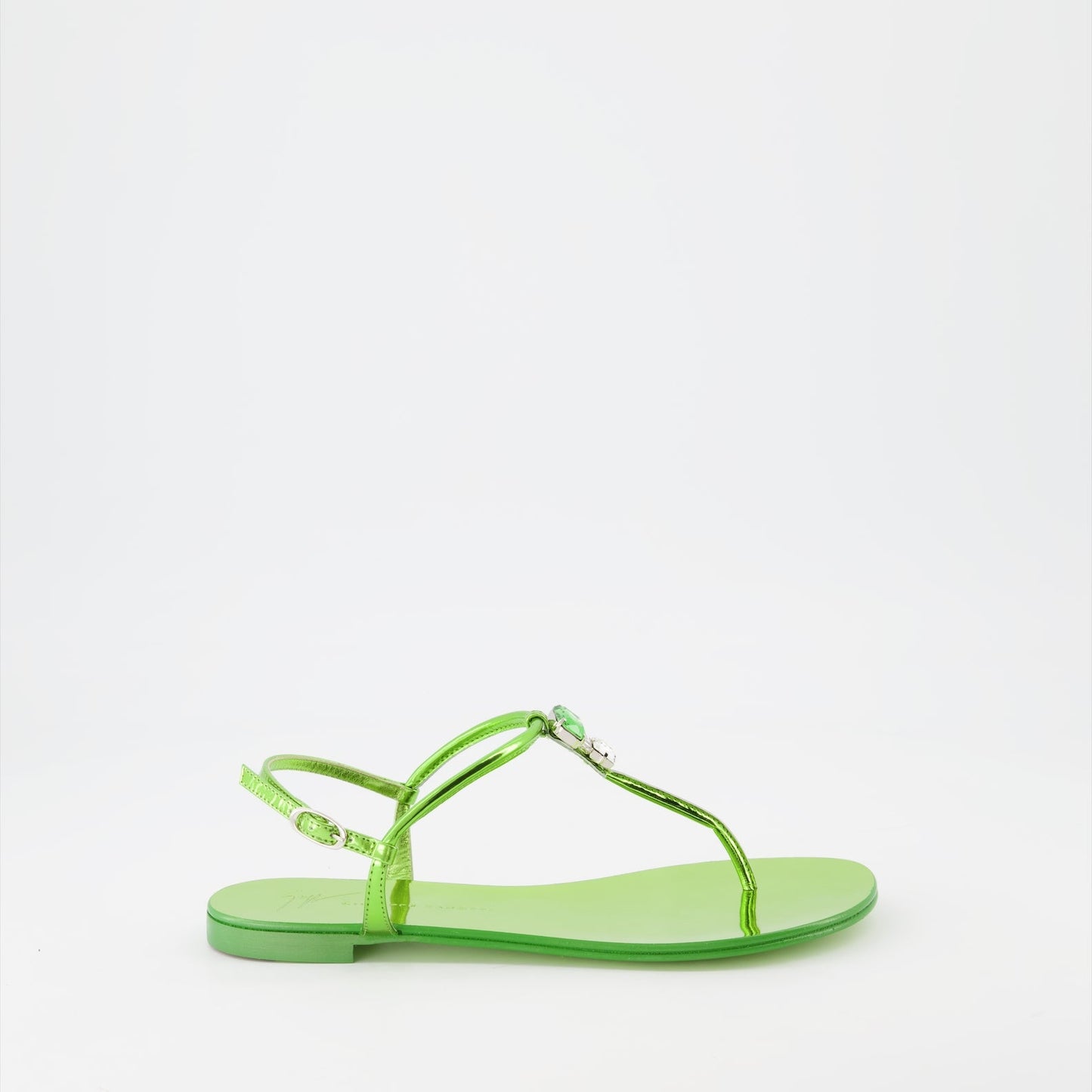 Giuseppe Zanotti, green leather sandals, luxury women's shoes, elegant footwear, high-end fashion