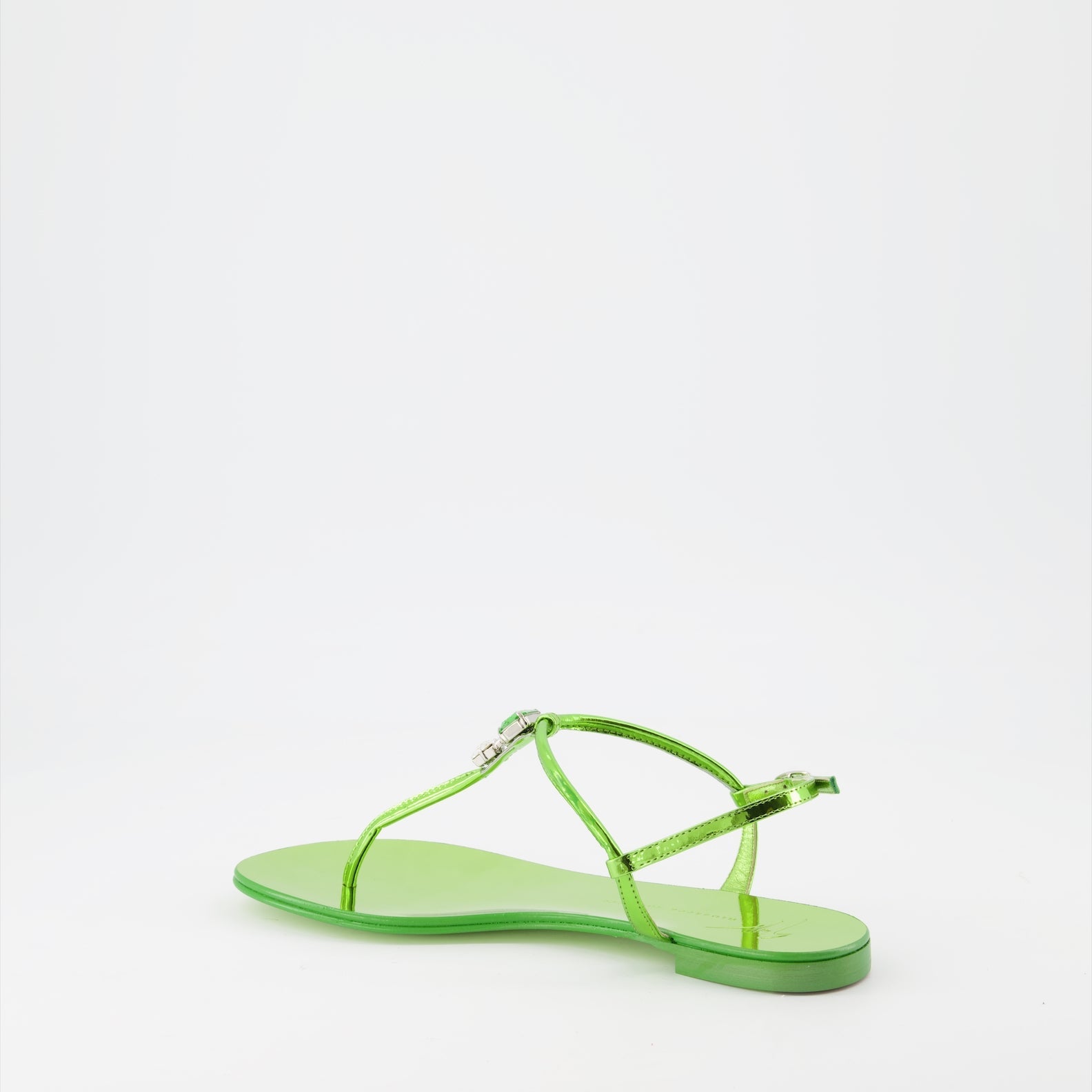 Giuseppe Zanotti, green leather sandals, luxury women's shoes, elegant footwear, high-end fashion