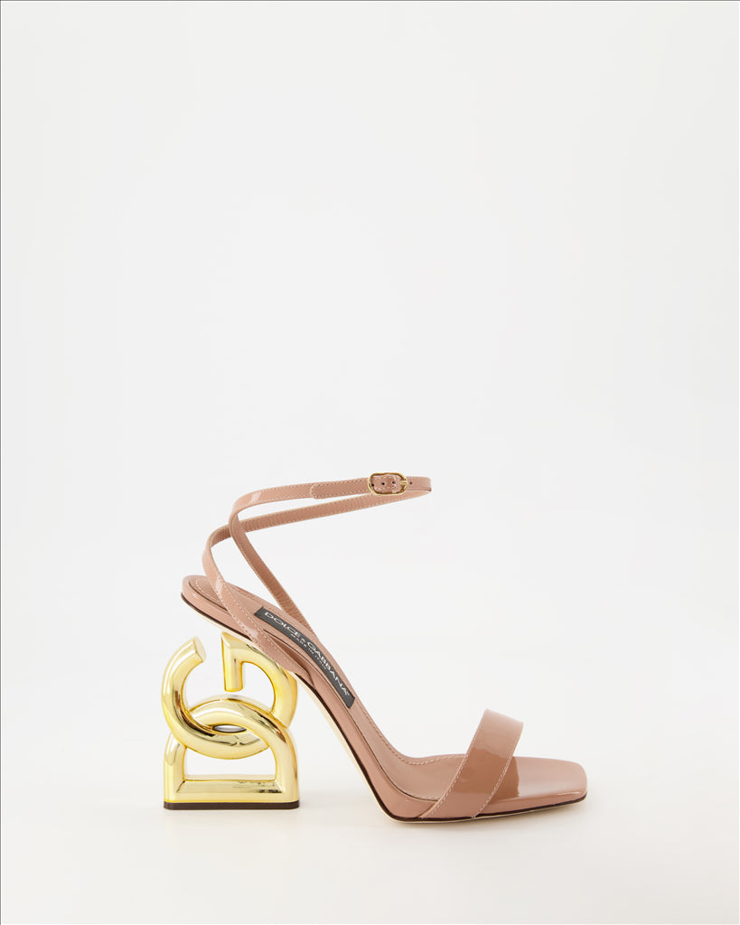 Dolce & Gabbana, Beige Sandals, Luxury Footwear, Gold Heel, Patent Leather