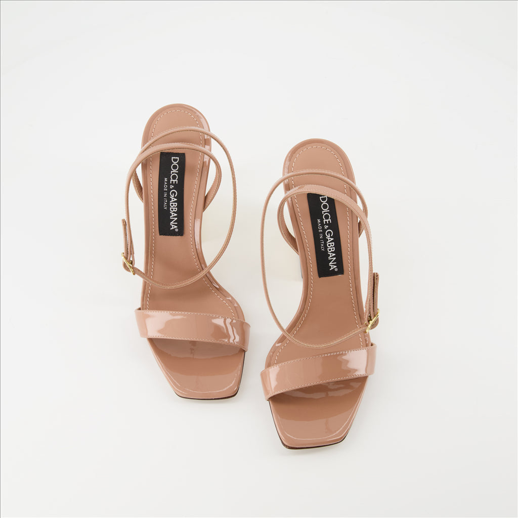 Dolce & Gabbana, Beige Sandals, Luxury Footwear, Gold Heel, Patent Leather