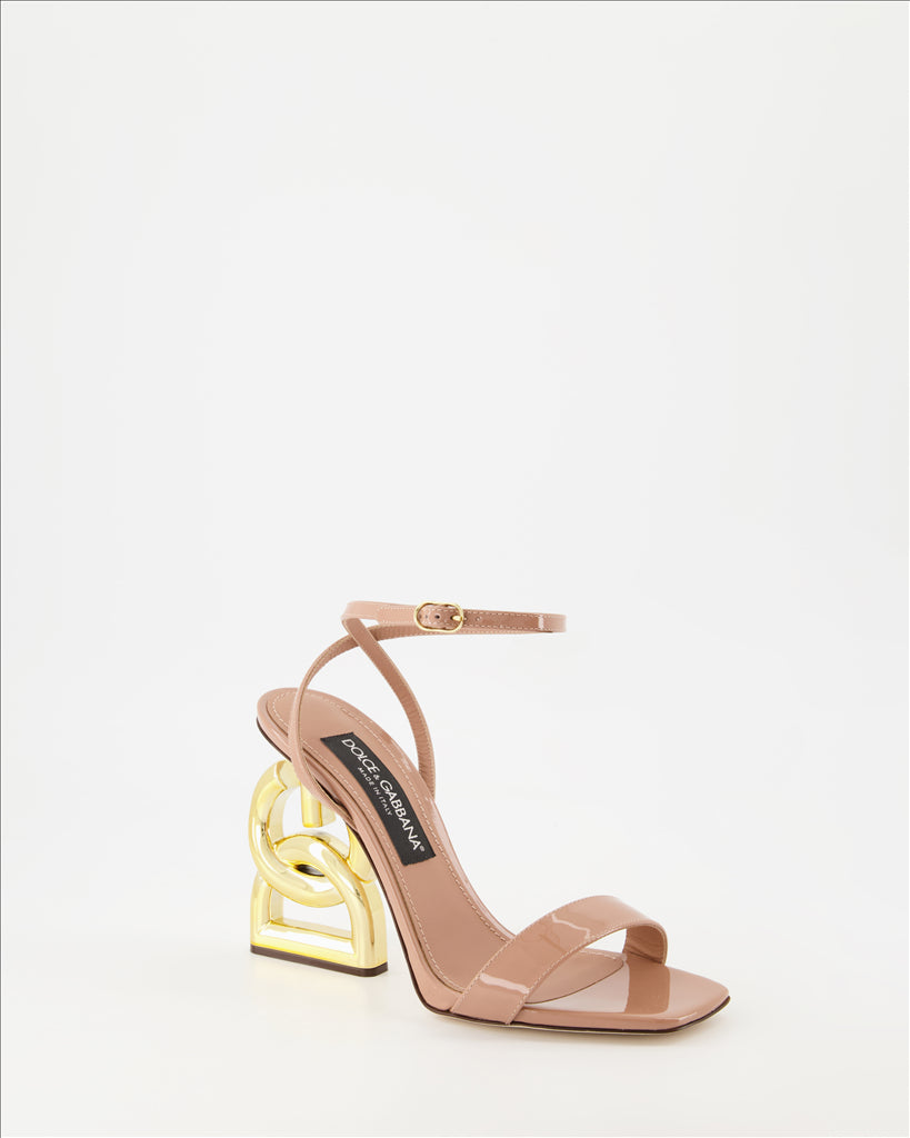 Dolce & Gabbana, Beige Sandals, Luxury Footwear, Gold Heel, Patent Leather