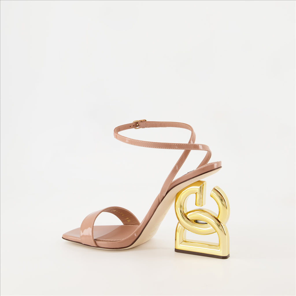 Dolce & Gabbana, Beige Sandals, Luxury Footwear, Gold Heel, Patent Leather