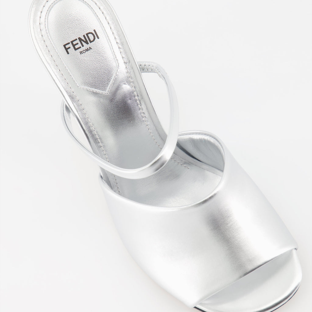 Fendi First sandals, silver sandals, designer footwear, open toe sandals, Fendi shoes