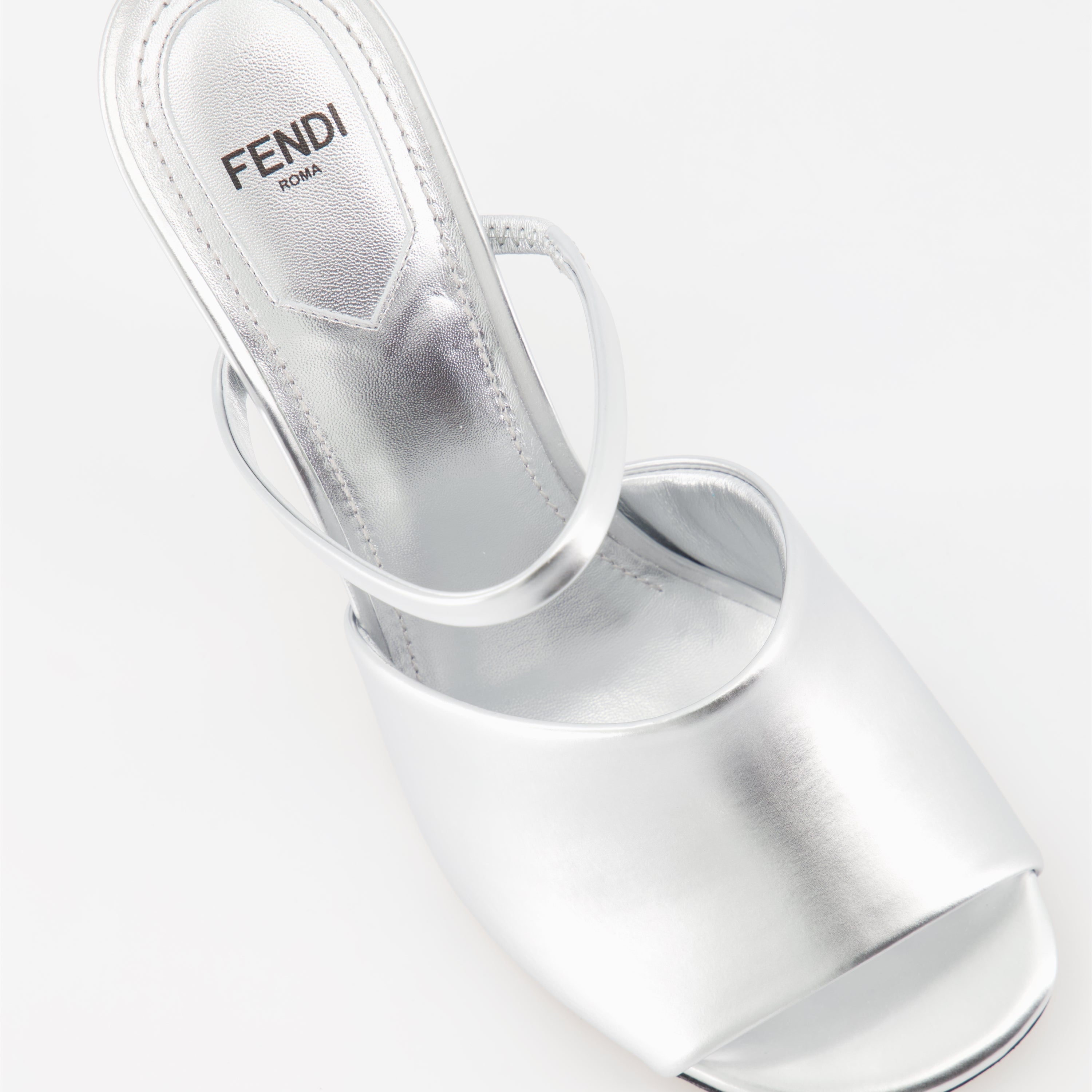 Fendi First sandals, silver sandals, designer footwear, open toe sandals, Fendi shoes