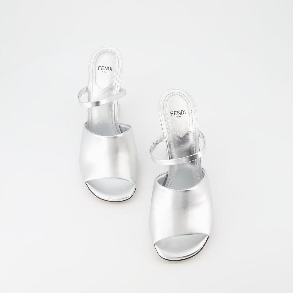 Fendi First sandals, silver sandals, designer footwear, open toe sandals, Fendi shoes