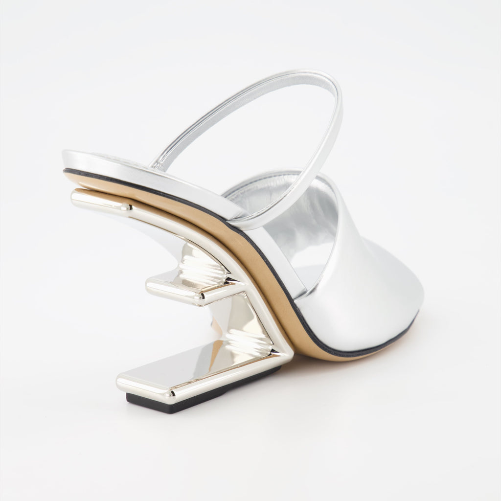 Fendi First sandals, silver sandals, designer footwear, open toe sandals, Fendi shoes