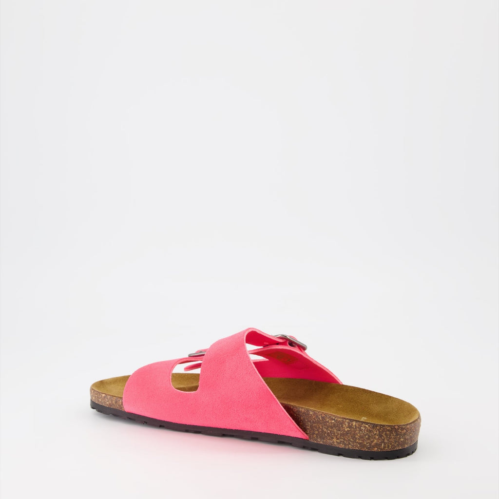 Image of Pink Jimmy Slide Sandals by Saint Laurent for Men - Season Spring-Summer 2023 - Back Right Three-Quarter View
